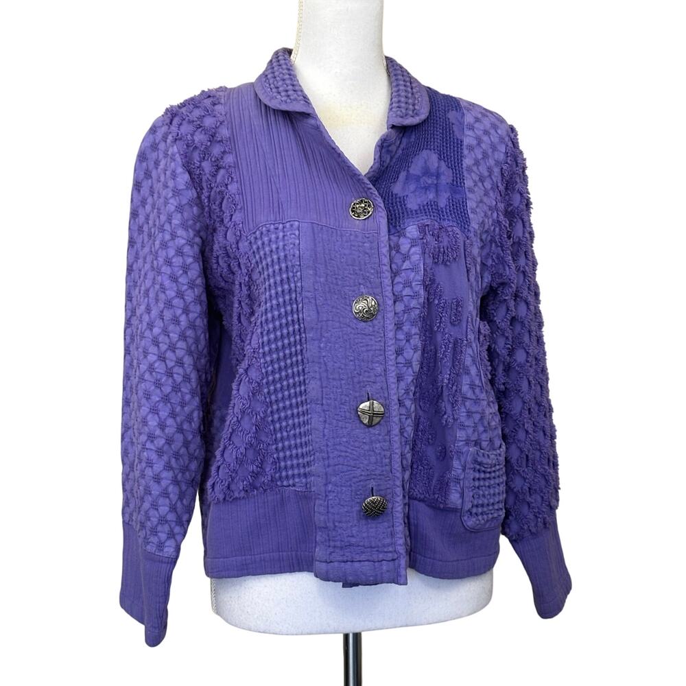 Purple chenille‎ patchwork Jacket by Nanette Keller, vintage, artsy, statement